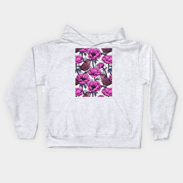 Wrens in the anemone garden Kids Hoodie by katerinamk